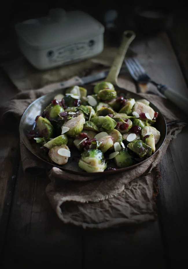 Brown Butter Sauteed Brussel Sprouts with Cranberries and Toasted Almonds