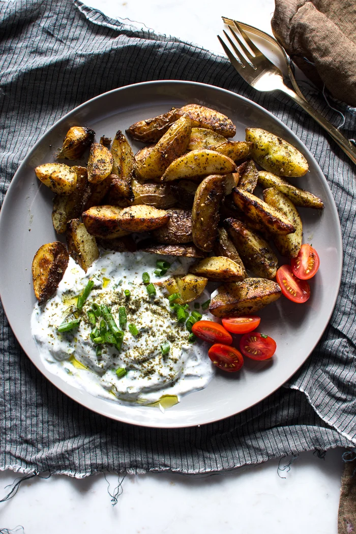Crispy Za'atar Fries with a Garlic Scallion Dipping Sauce