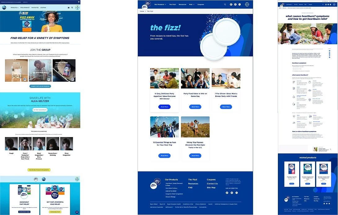  Pre-redesign on left, and sample pages using new brand identity guidelines on right. 