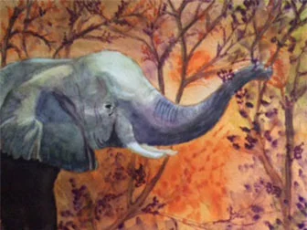 Elephant Eating - £120. Watercolour (Framed) - 38cm x 32cm