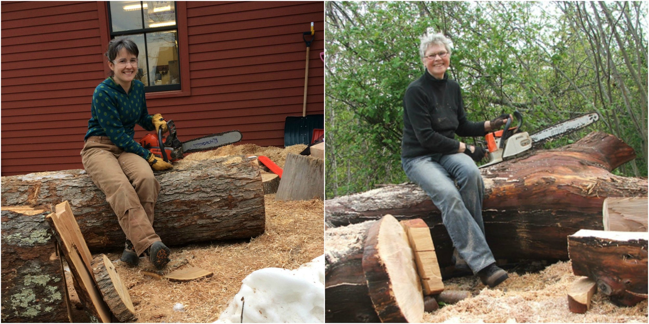Last but not least: Thank you this cherry log and thank you to my mentors! Last year I saw the photo on the right of artist Helga Winter and told a friend - “I want to be like her when I grow up!” Joyful and wielding a chainsaw. My friend replied “I think you are well on your way.” Here is a fan photo I took before processing those logs! So grateful to have gotten to study with her and to have her as a possibility model.