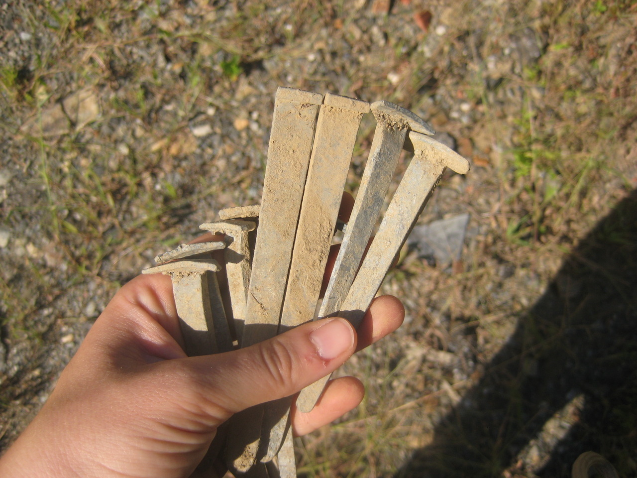 Boatbuilding nails found on the ground near Iwabuchi’s boatbuilding workshop.