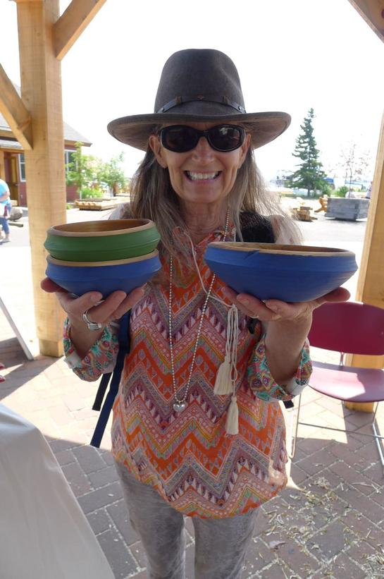 Woodenware and traditional crafts enthusiast, Mary Anderson, with some of my birch ale bowls!