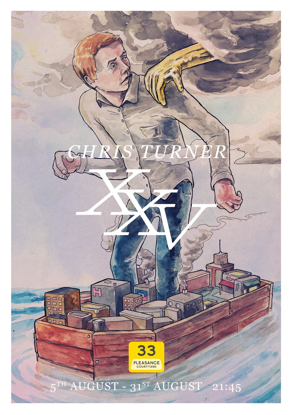 Poster for British comedian Chris Turner’s show at Edinburgh Fringe Festival. Illustration by frequent collaborator Dave Kloc .