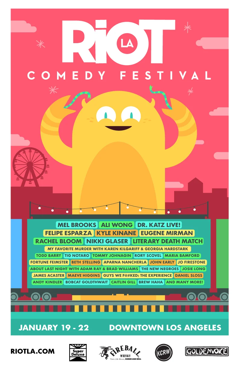 Poster for the 2017 RIOT LA Comedy Festival. Served as the basis for the visual identity and branding of the entire festival.
