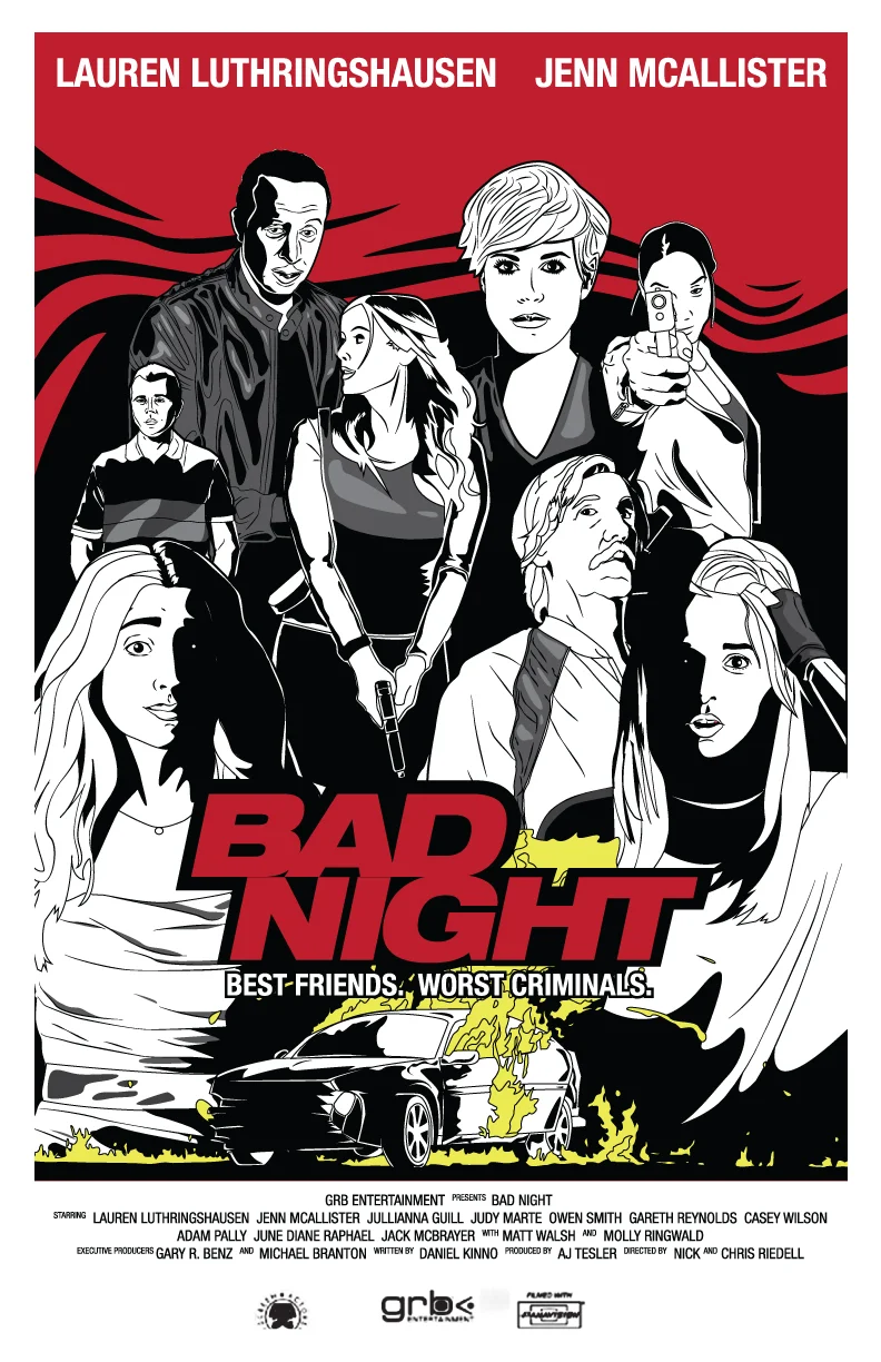 Poster for the feature film BAD NIGHT. Served as the basis for the final logo design used for the film.