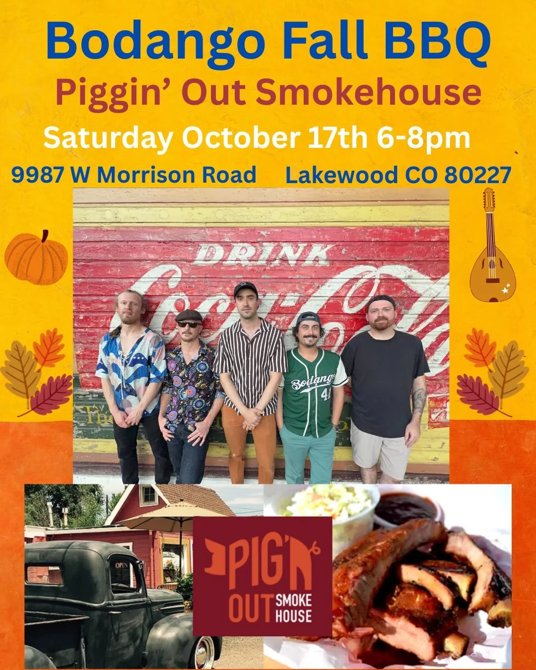 Fall BBQ Show 🍖🍖 Saturday October 17th @pigginoutsmokehouse from 6-8pm!! Last outdoor show of the year!🔥 🔥