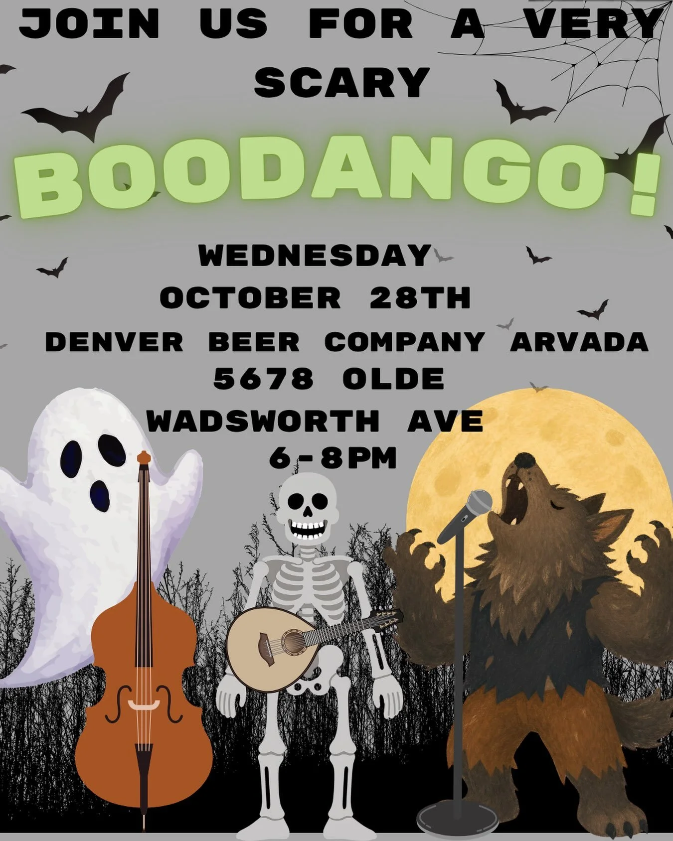 Boooodango 👻🎃will be performing Wednesday October 28th from 6-8pm!! A musical shout-out to anyone wearing a costume 🎶 🧙&zwj;♀️ 🔊