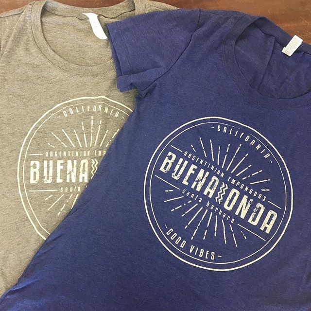 Just handed off a new round of tees to our friends at @buenaondasb! Be sure to look for them this weekend at @sb_earthday so you can get your hands on some of their delicious empanadas! 🤤🥟 (&lt;that&rsquo;s an empanada. Not gyoza. Obviously.) #buen