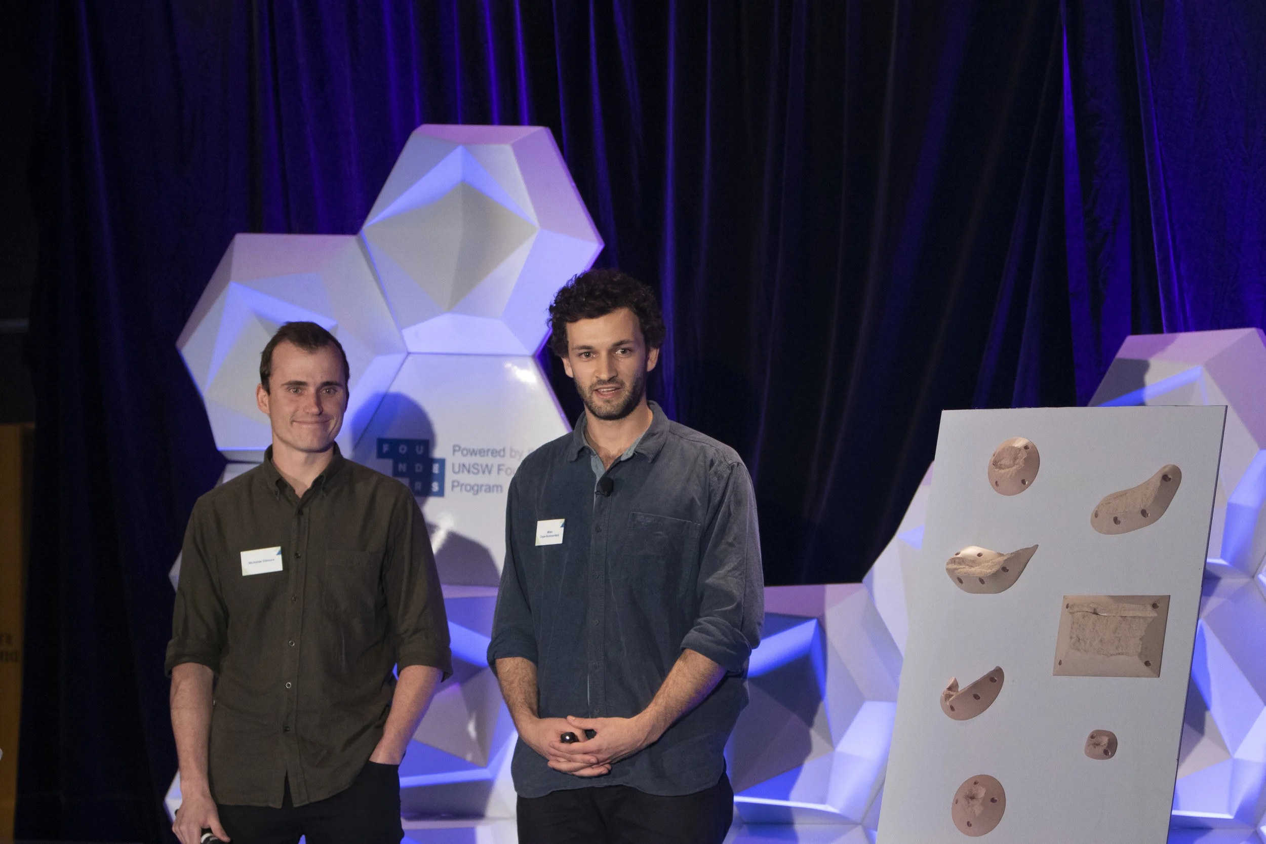 Nick (left) Miles (right) pitching our rock climbing holds to business moguls at the Peter Farrell Cup