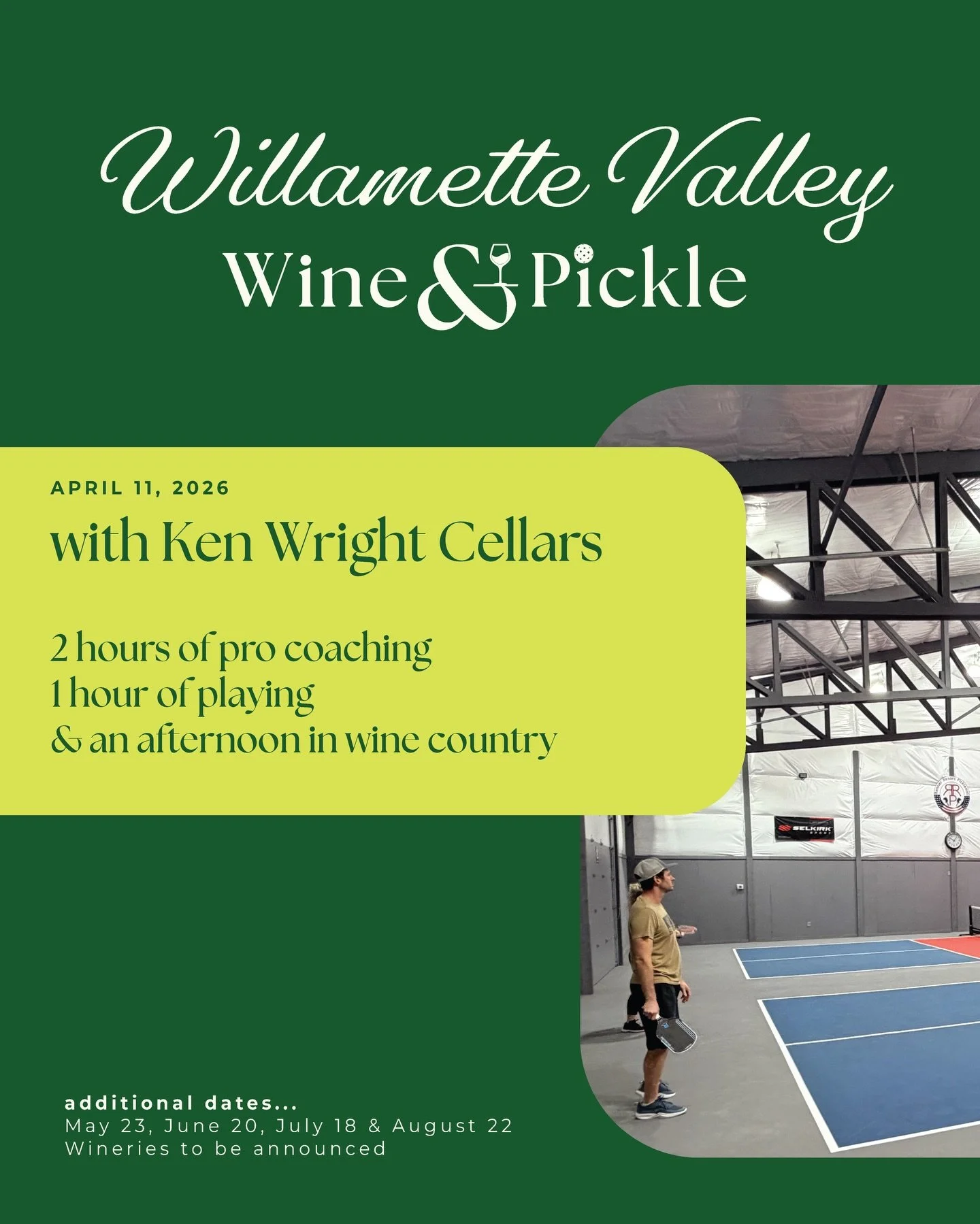 🎾🍷 Rain or shine. Court or cellar. This is the Willamette Valley like you&rsquo;ve never experienced it.

We&rsquo;re thrilled to introduce a new kind of day &mdash; one that starts on fully enclosed, climate-controlled courts with Pickleball Hall 