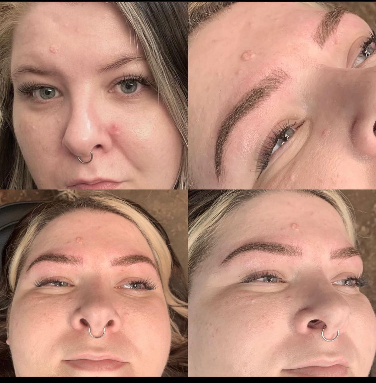 Before and After Nano Brows by @shapeshifting_ink 🖤🖤🖤 Ashaya has a tiny bit of availability left for May and June. Follow the guidelines on her page for booking! 
.
.
.
.
.
#shapeshifting_ink #nanobrows #genderaffirming #browartist #nctattooer #pm