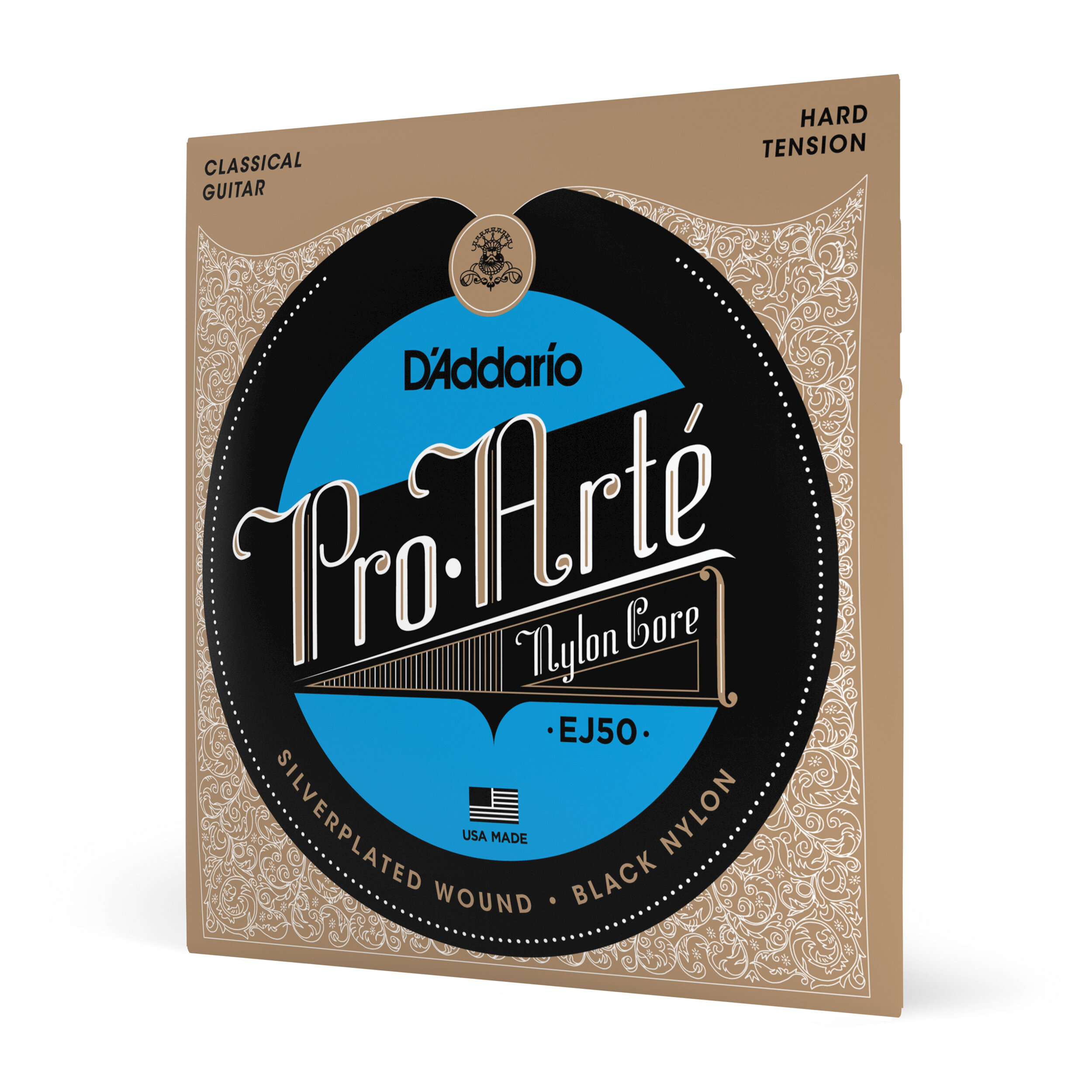 D'Addario EJ50 Pro-Arte Black Nylon Classical Guitar Strings, Hard Tension