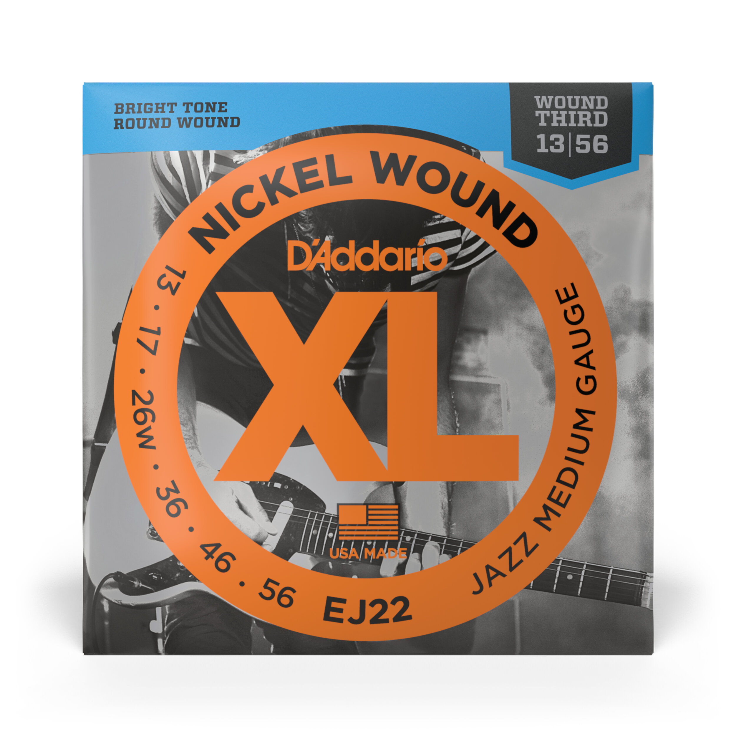 D'Addario EJ22 Nickel Wound Electric Guitar Strings, Jazz Medium, 13-56