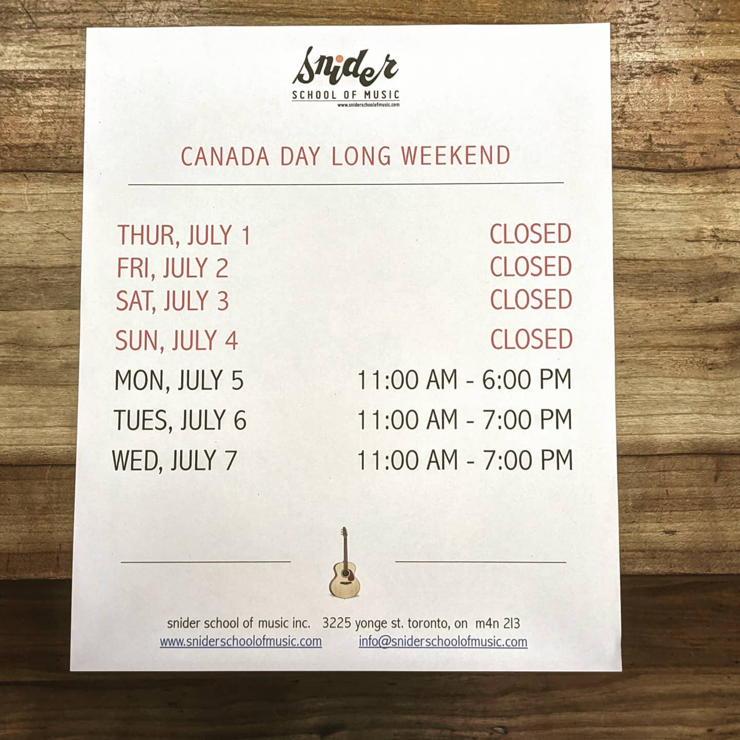 Canada Day long weekend hours