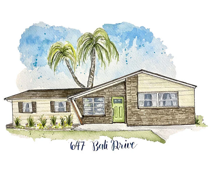 60s Mid Century Modern House Portrait 