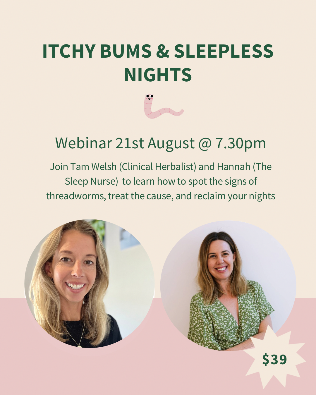 WEBINAR - Worms & Sleep with Tam Welsh 21th August @ 7.30pm