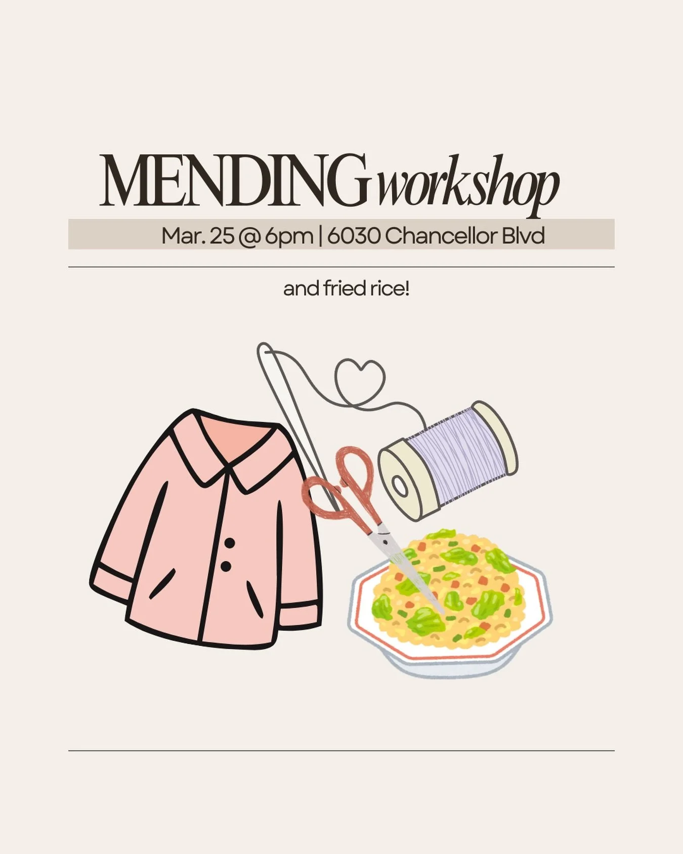 Need some clothes to fix up? Bring it to our mending workshop at 6pm and for some delicious dinner 🍽️ See you there 😄