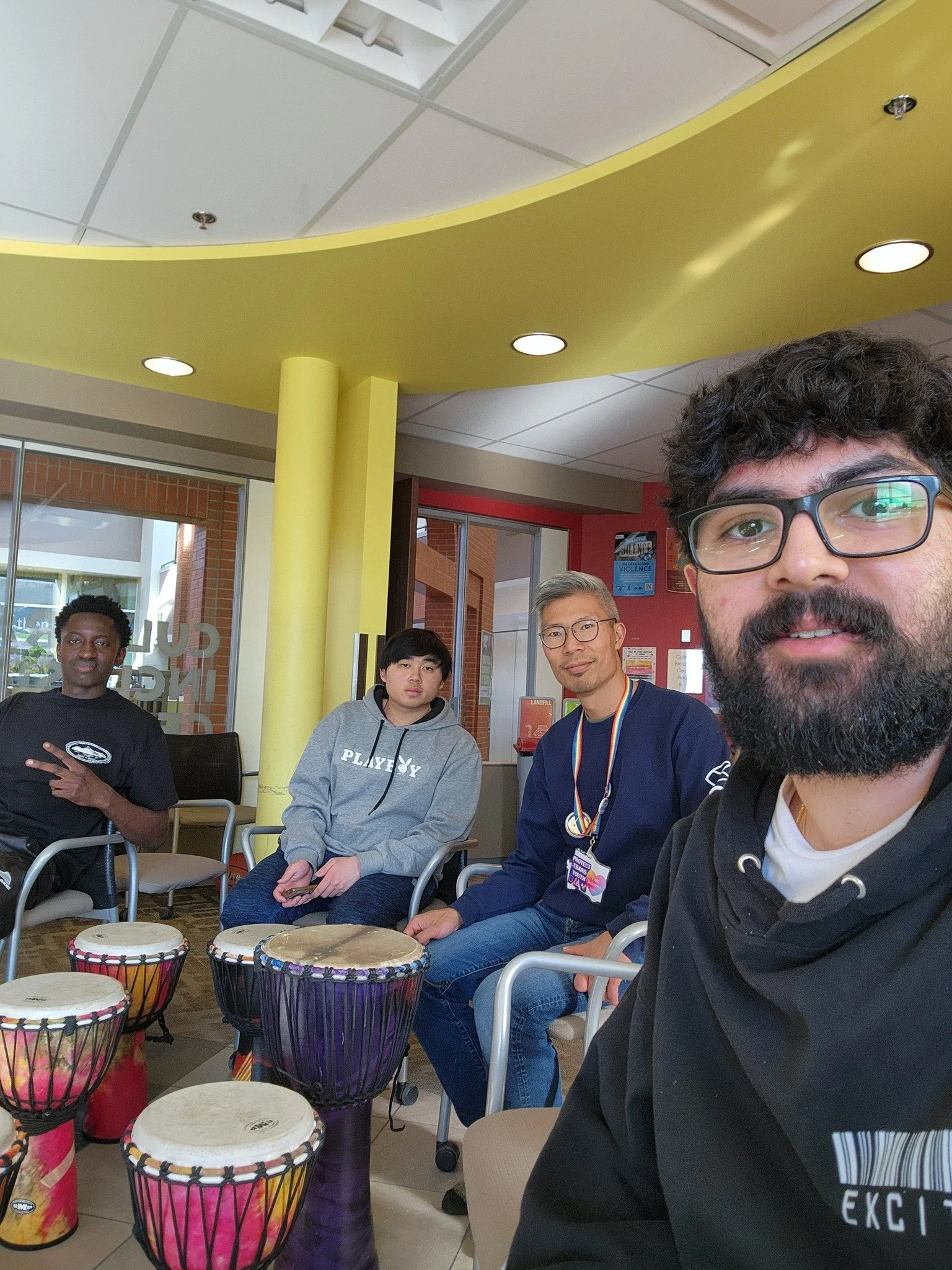 Shienav lead some great activities and jamming for the drum circle!

Come again on Thursday at 4:30pm in the Cultural Inclusion Centre at Mount Royal University!