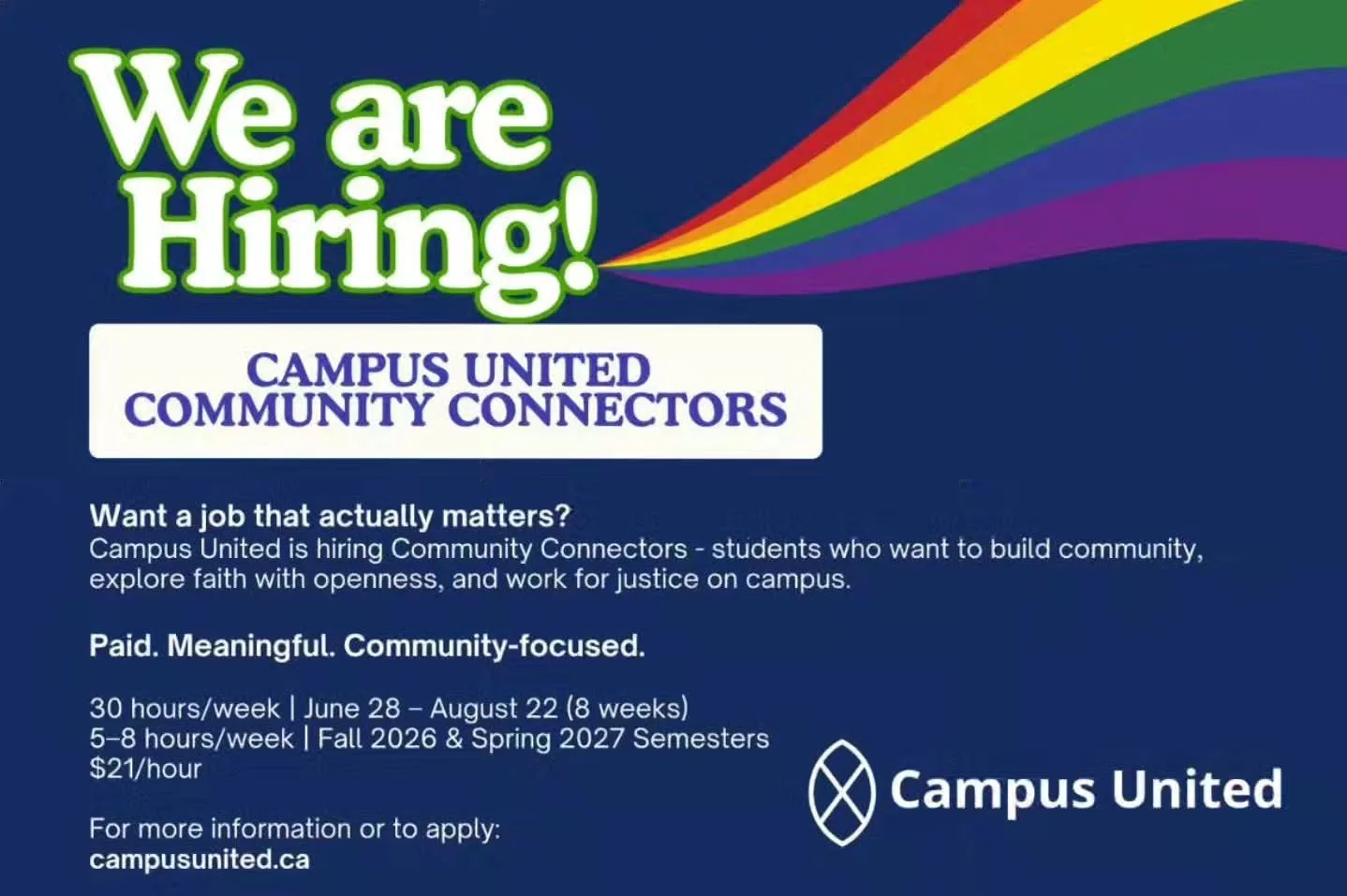 --Hey you! 🫵 Want to join our team?

Campus United is seeking passionate and community-minded students for the 2026-2027 school year!

Join the Community Connector team here in the beautiful West Kootenay area. Host events, met new people, and conne