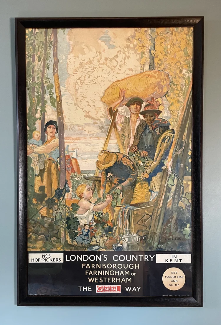 W139 ORIGINAL POSTER 'HOP PICKERS IN KENT' BY E A COX 1924 — PATCH