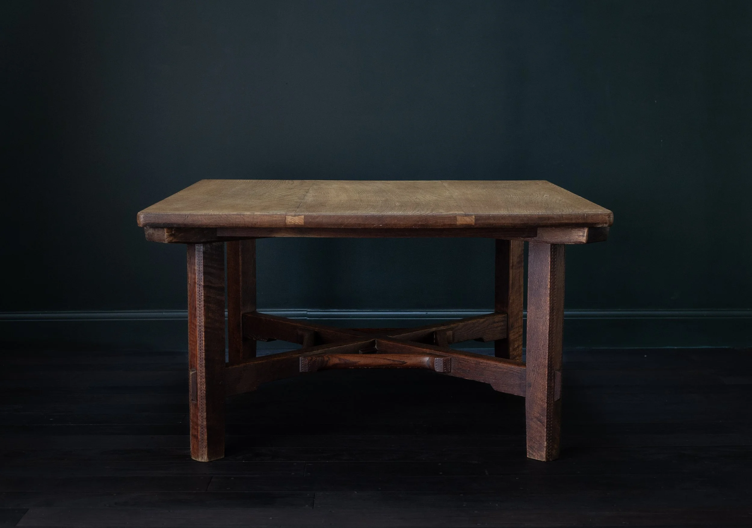 Cotswold School Large Square Oak Dining Table By Sidney Barnsley