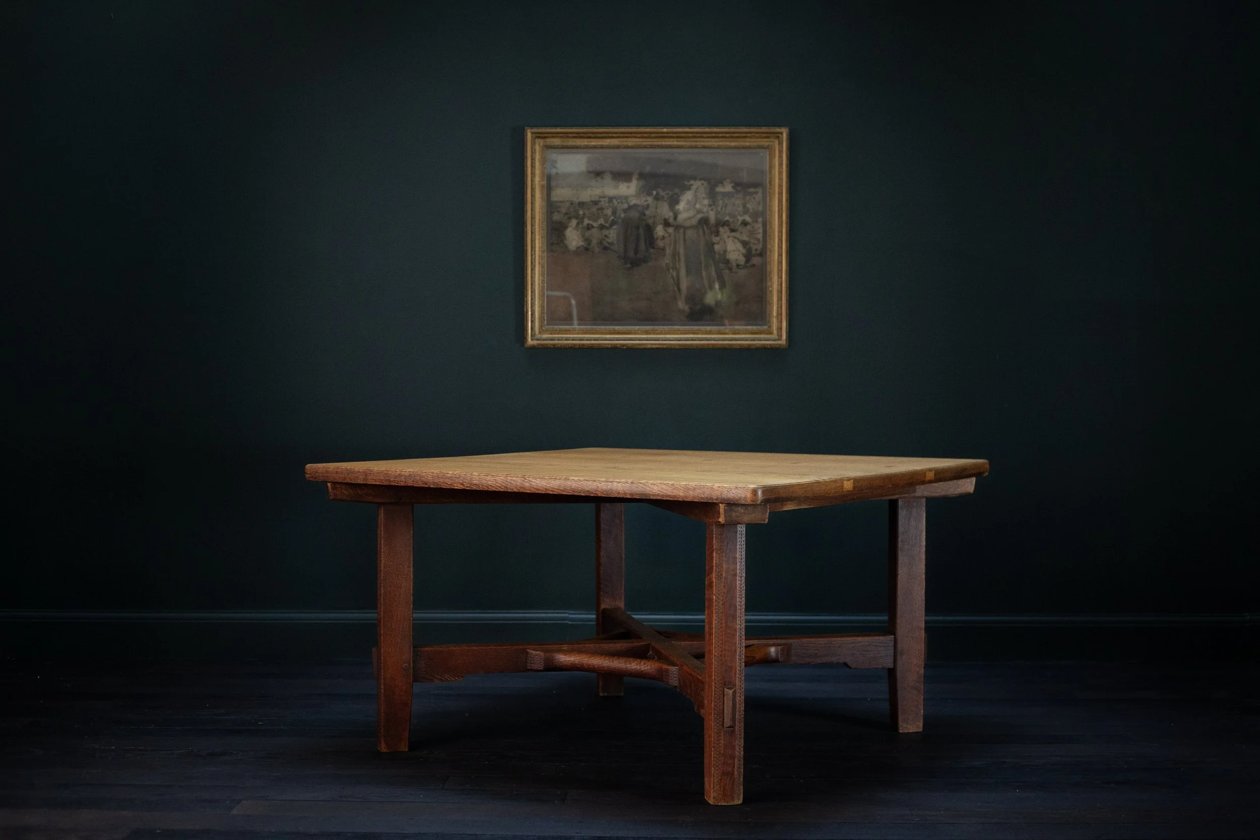 Cotswold School Large Square Oak Dining Table By Sidney Barnsley