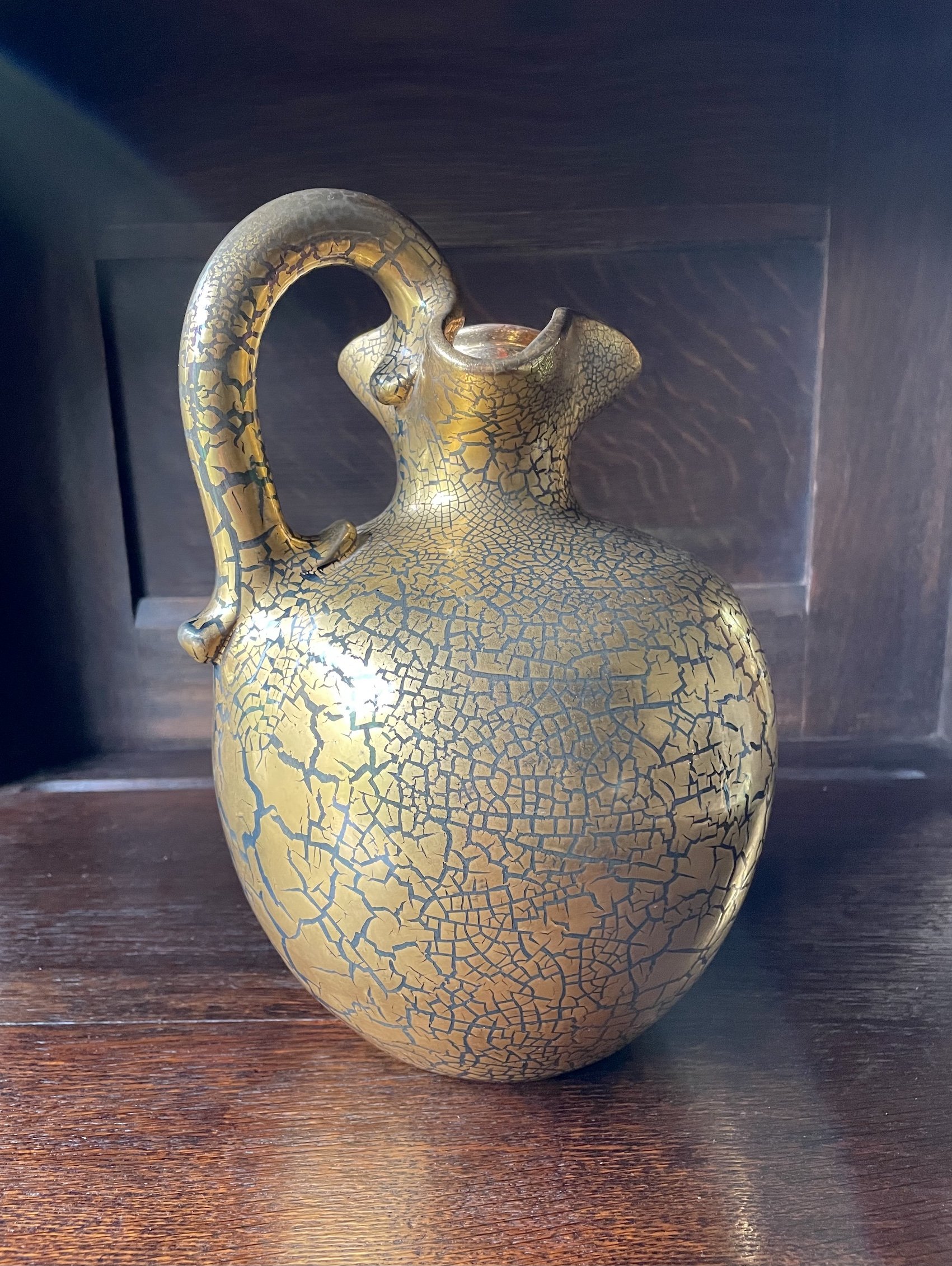 Arts & Crafts Gold Crackle Glaze Jug by Sir Edmund Elton