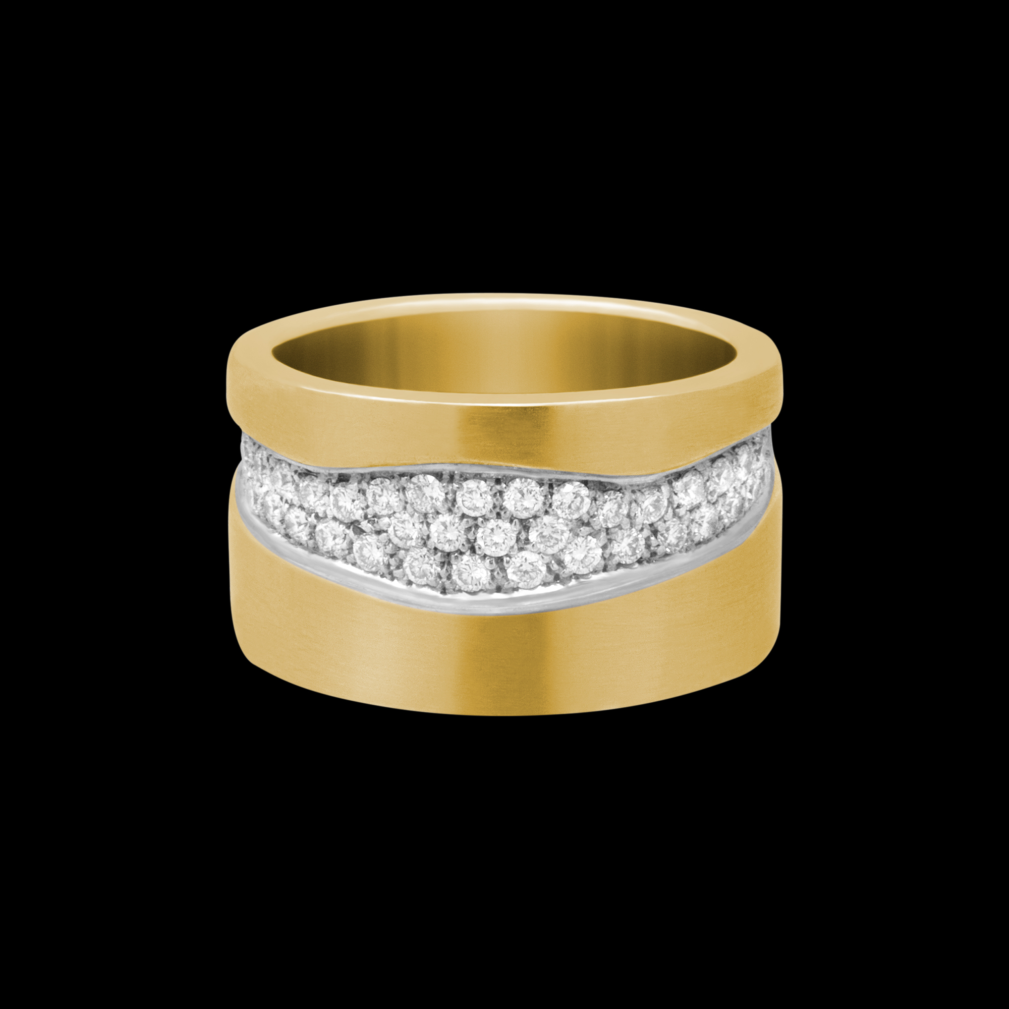 FRIDA | Fine Jewellery. Ocean Collection, Geode ring. Custom designed ring in 18kt yellow gold with pavé-set brilliant-cut diamonds set in 18kt white gold. FRI 10422A. View 1.