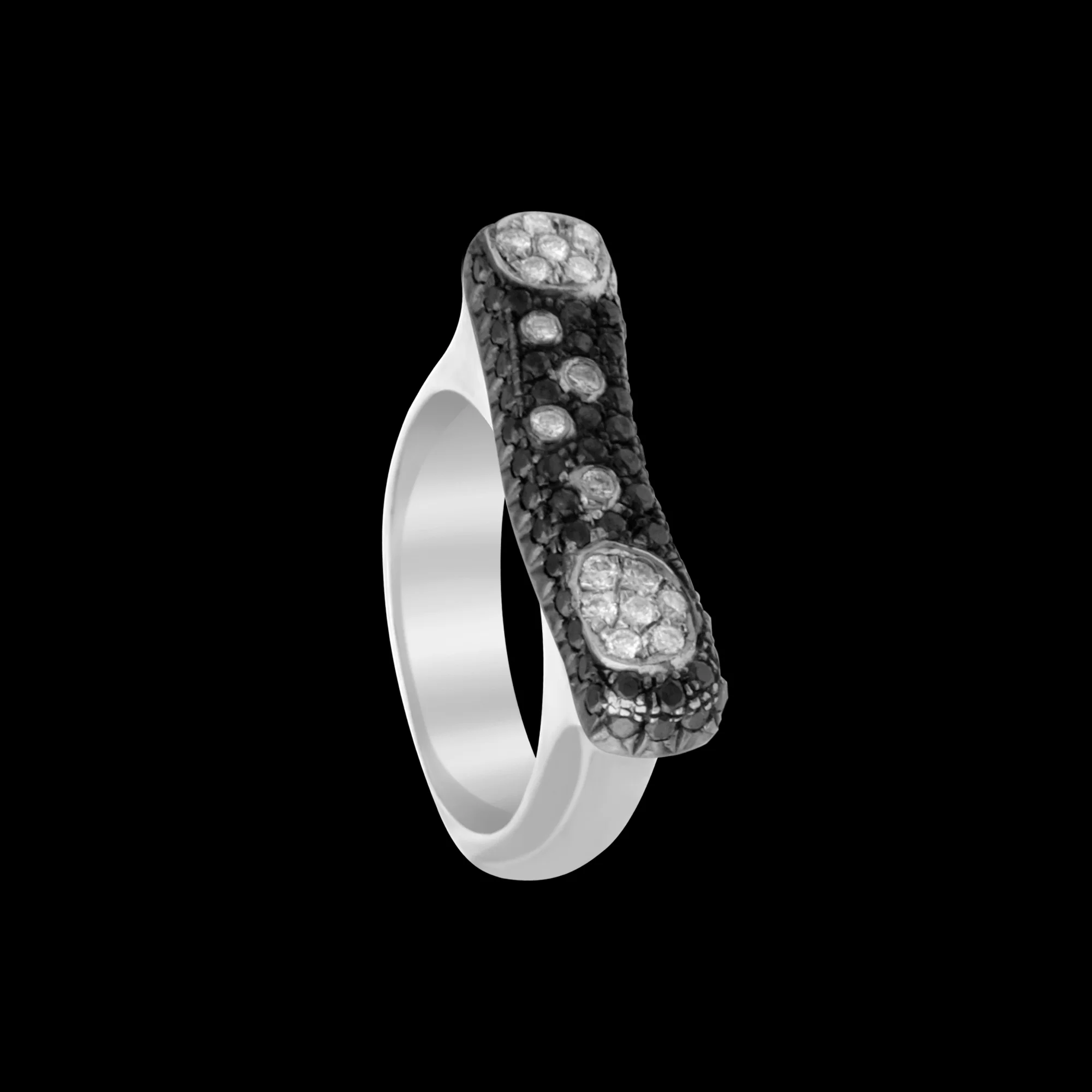 FRIDA | Fine Jewellery. Strata™ Collection. White and black diamond stacking ring in 18kt white gold. FRI 10305A FP BLW.