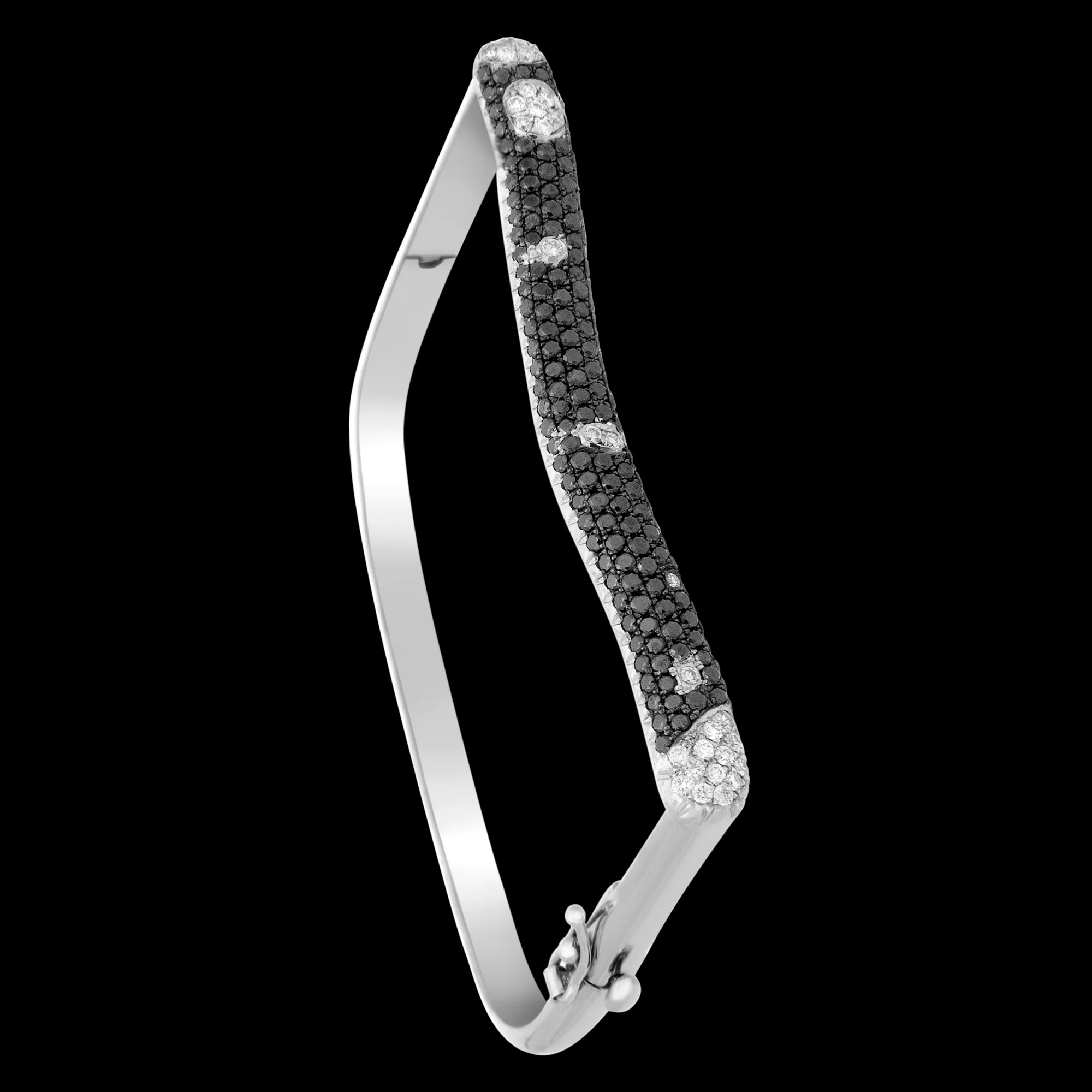 FRIDA | Fine Jewellery. Strata™ Collection. Black and white diamond stacking bracelet in 18kt white gold. FRI 10305B FP BLW.