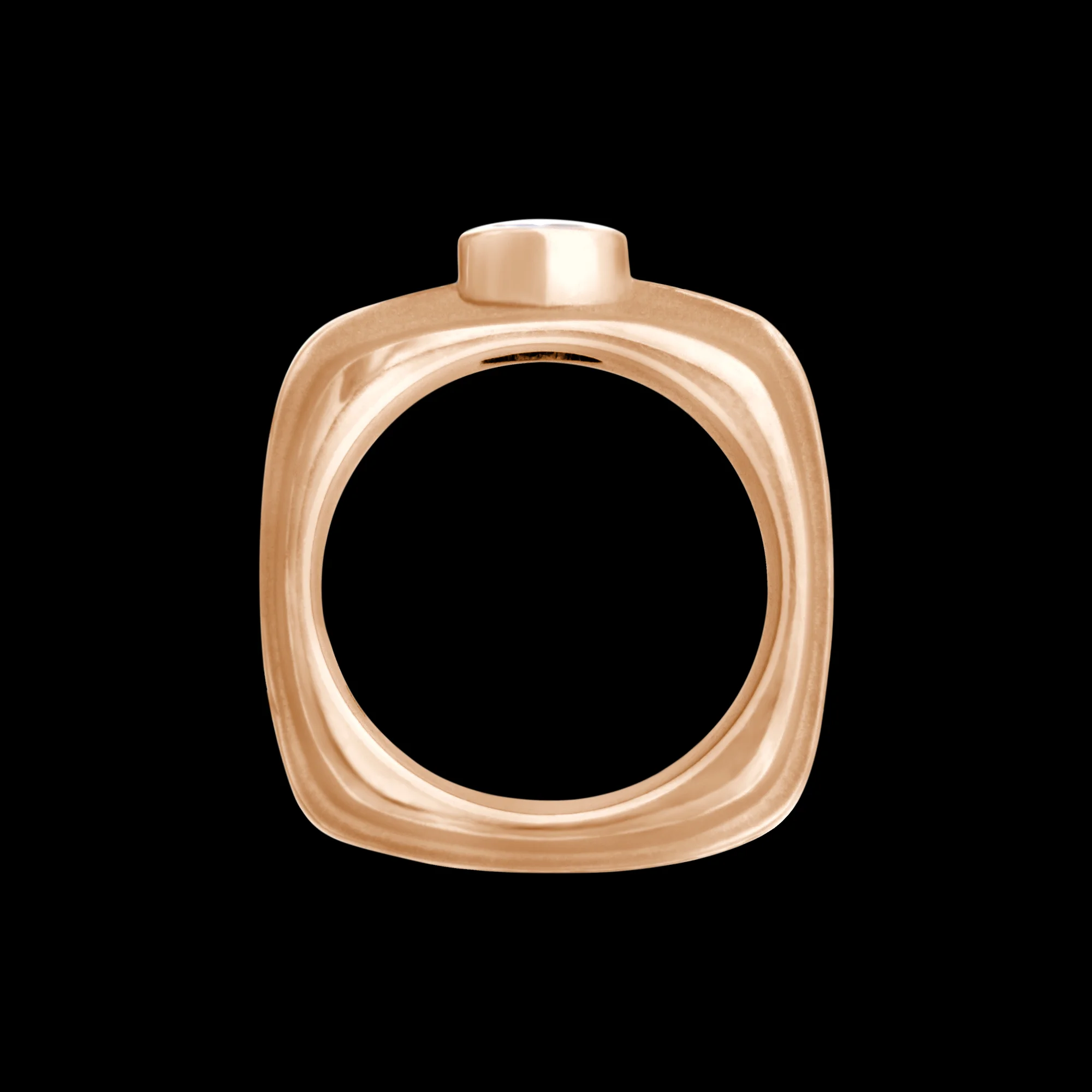 FRIDA | Fine Jewellery. Elska Collection. Rounded-square ring and matching band in 18kt pink gold set with brilliant-cut diamonds. View2.