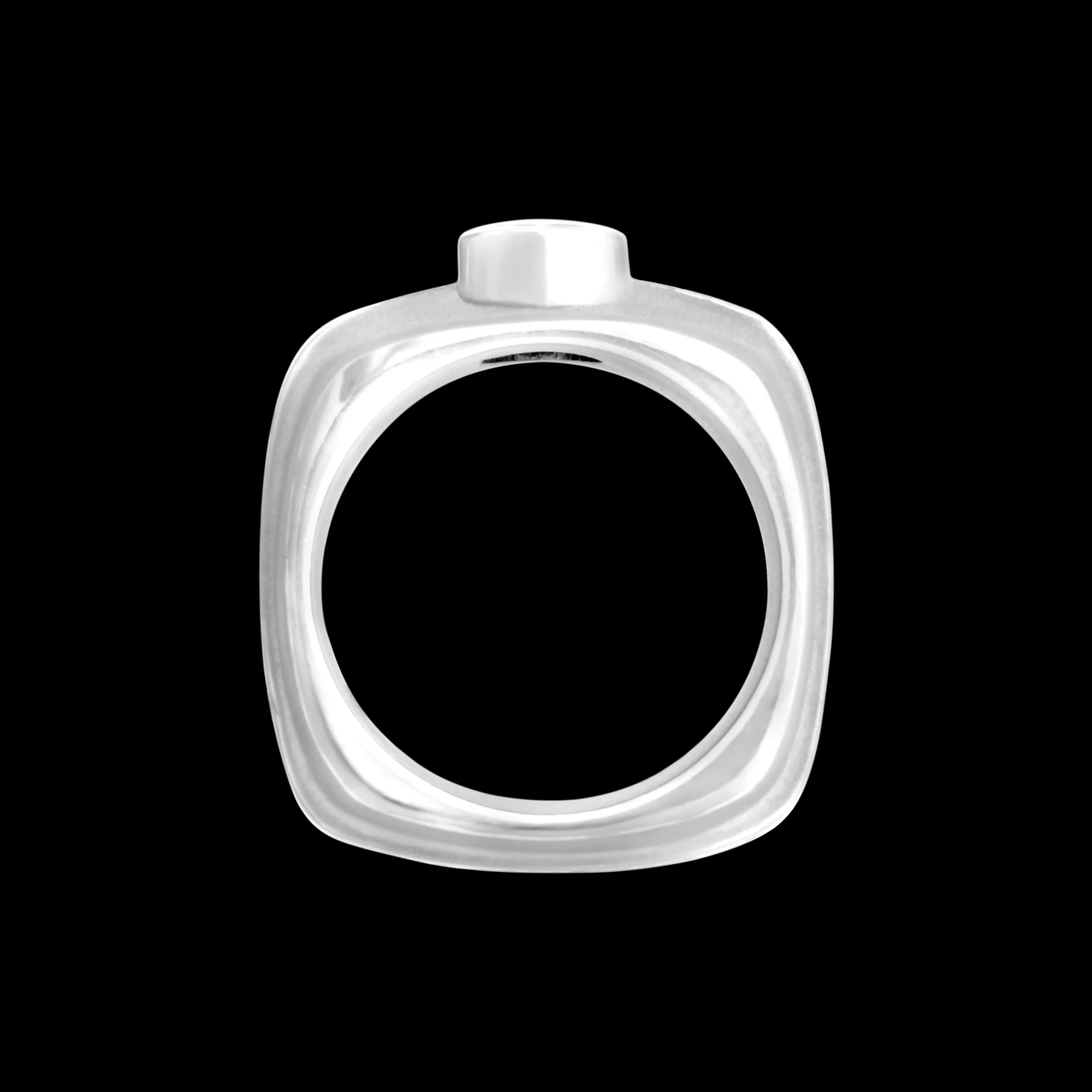FRIDA | Fine Jewellery. Elska Collection. Rounded-square ring in 18kt palladium white set with brilliant-cut diamonds. View2.