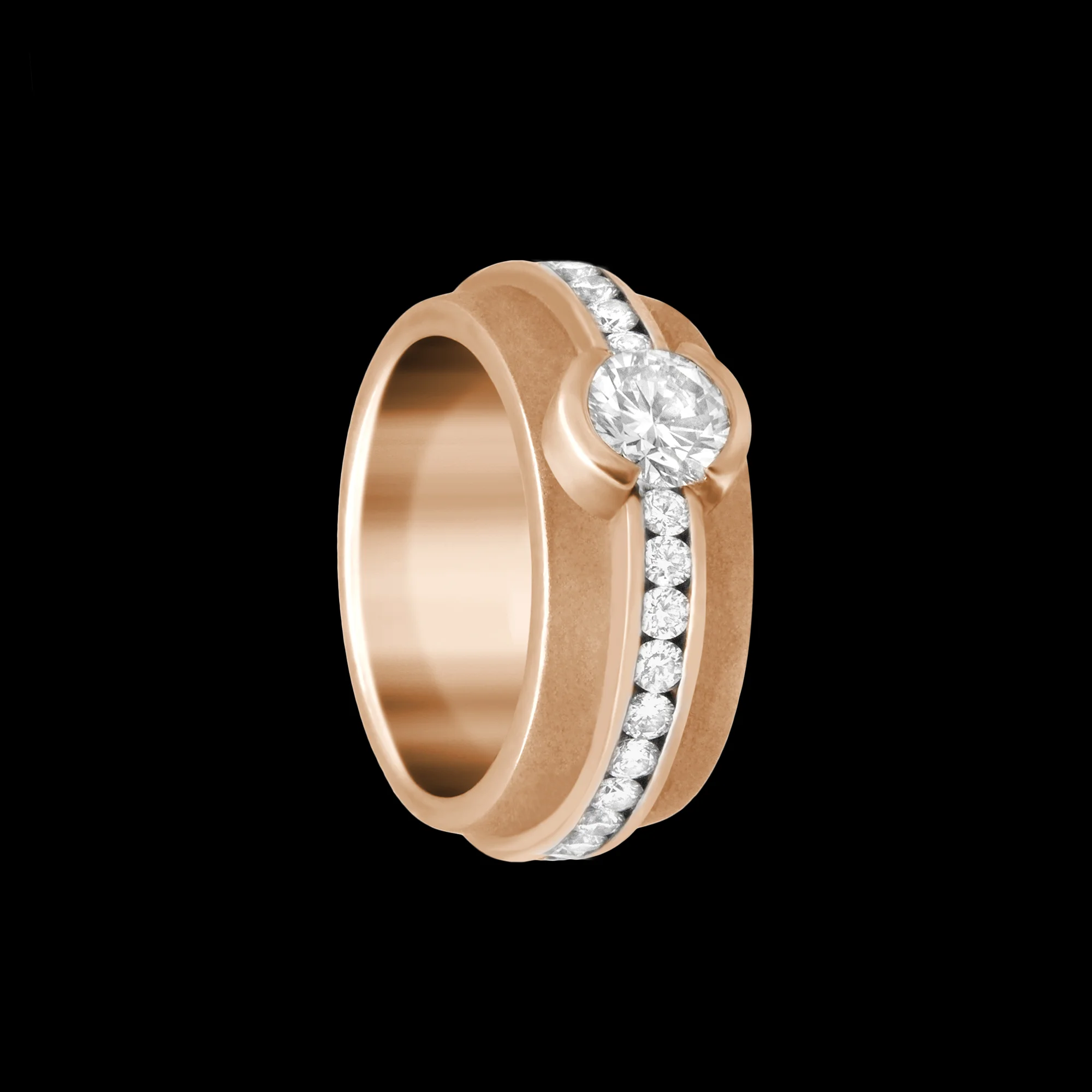 FRIDA | Fine Jewellery. Elska Collection. Round ring in 18kt pink gold set with brilliant-cut diamonds. View1.
