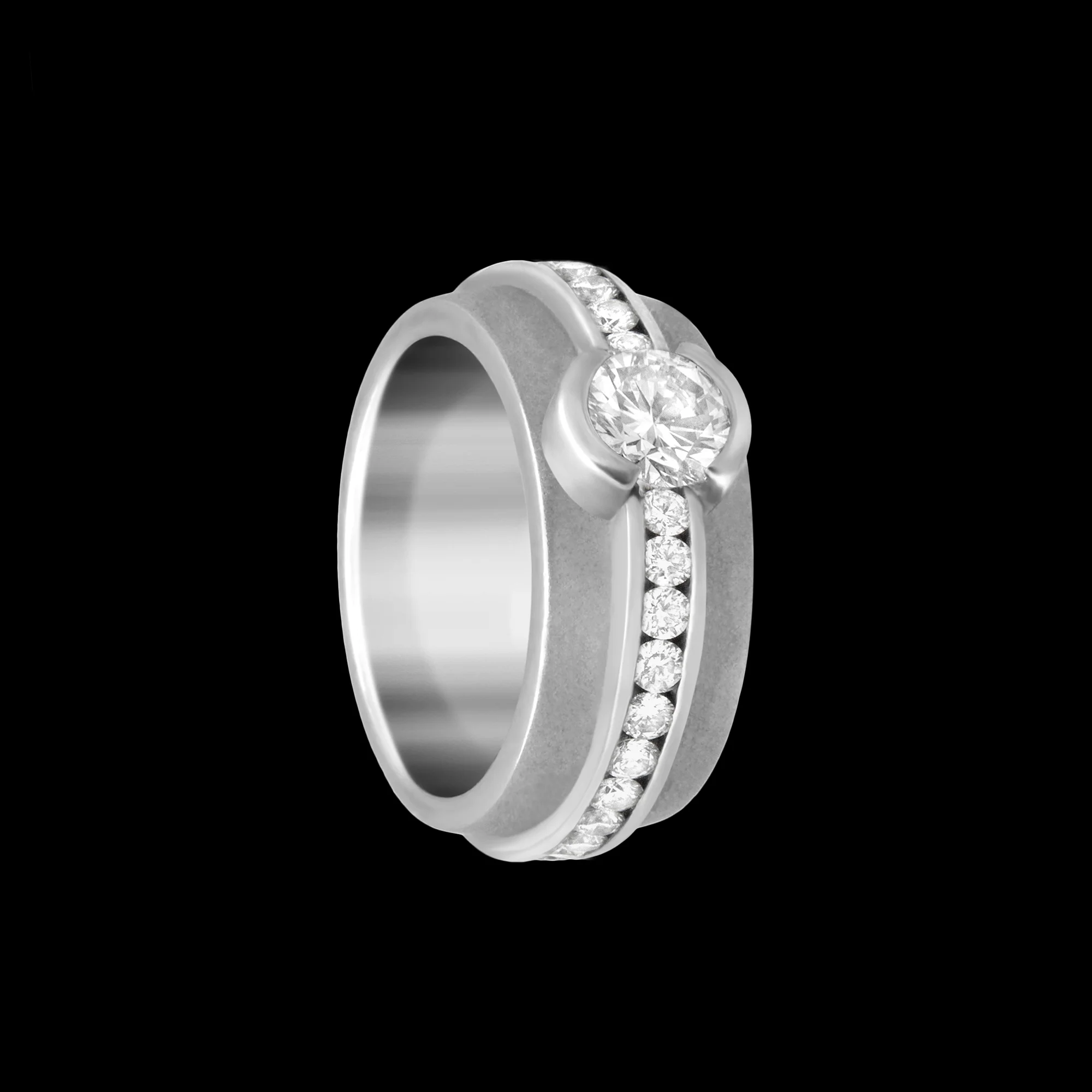 FRIDA | Fine Jewellery. Elska Collection. Round ring in 18kt palladium white gold set with brilliant-cut diamonds. View1.