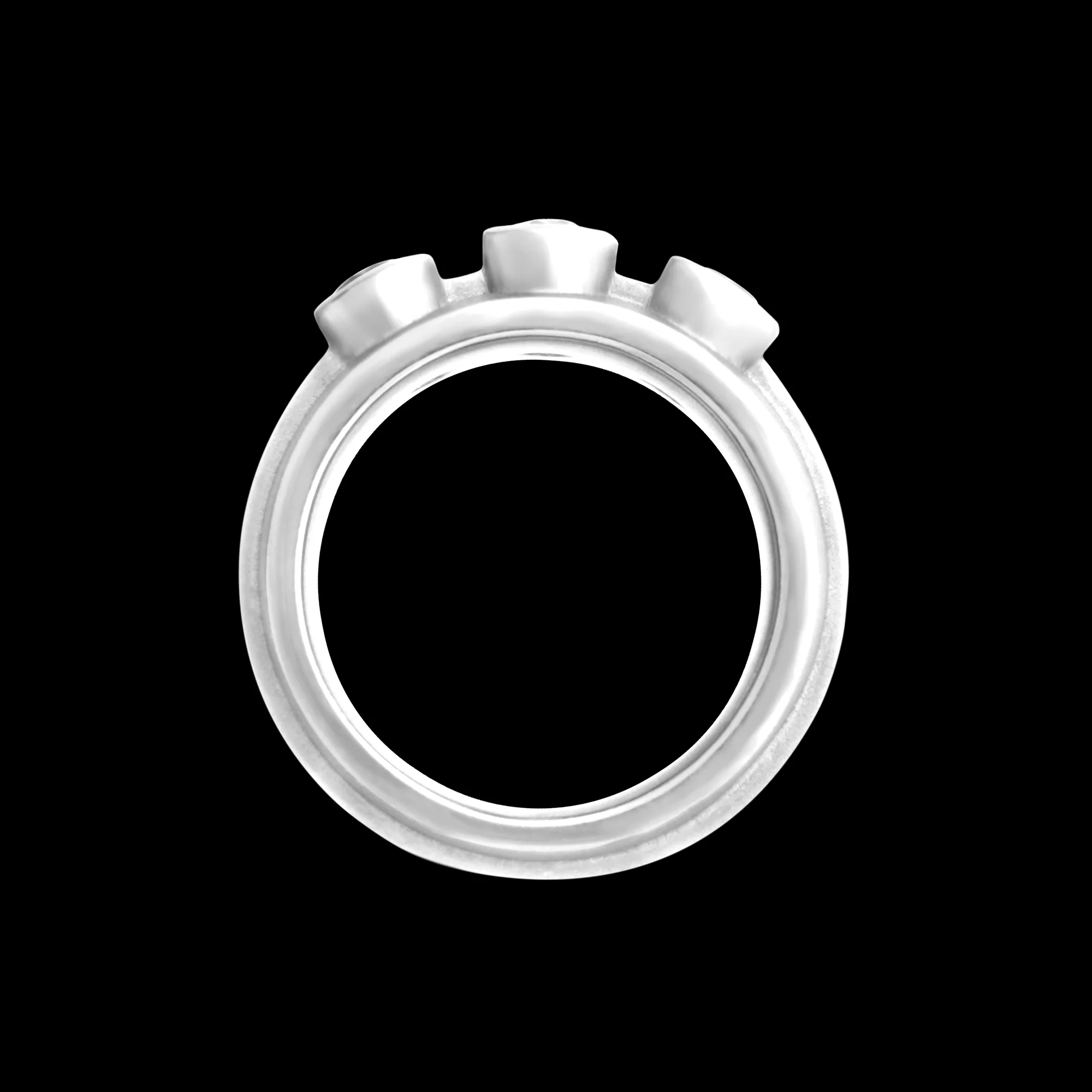 FRIDA | Fine Jewellery. Elska Collection. Round ring in 18kt palladium white gold set with brilliant-cut diamonds. Tri-stone. View3.jpg