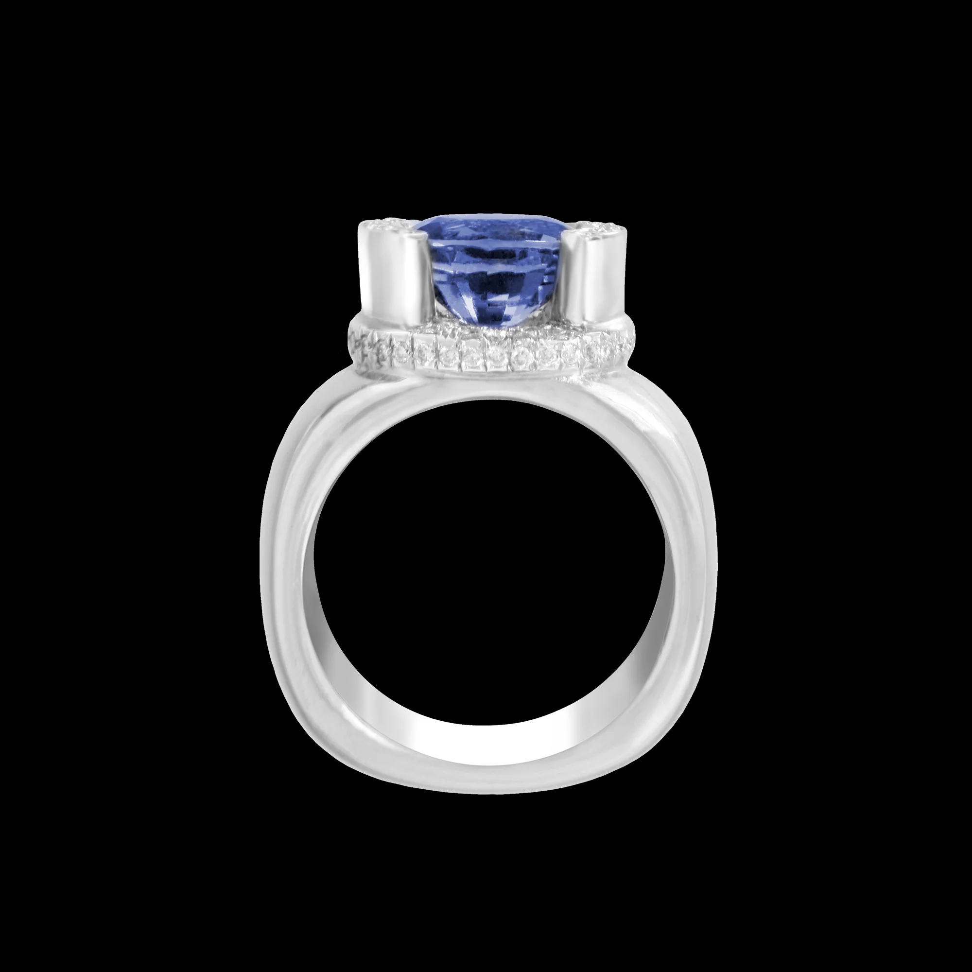 FRIDA | Fine Jewellery. Celestial Collection. Luna ring in 18kt white gold set with a violet sapphire and diamonds. View2.