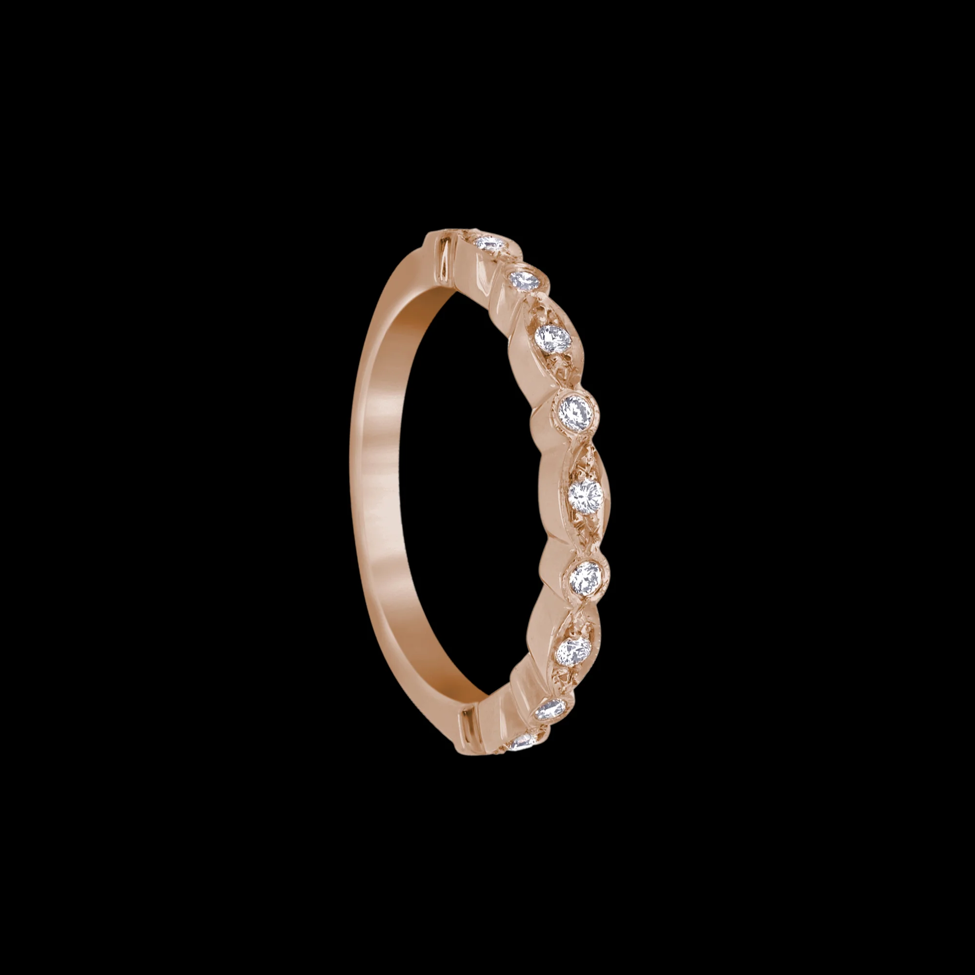 FRIDA | Fine Jewellery. Vintage-inspired diamond stacking ring in 18kt pink gold View 1.