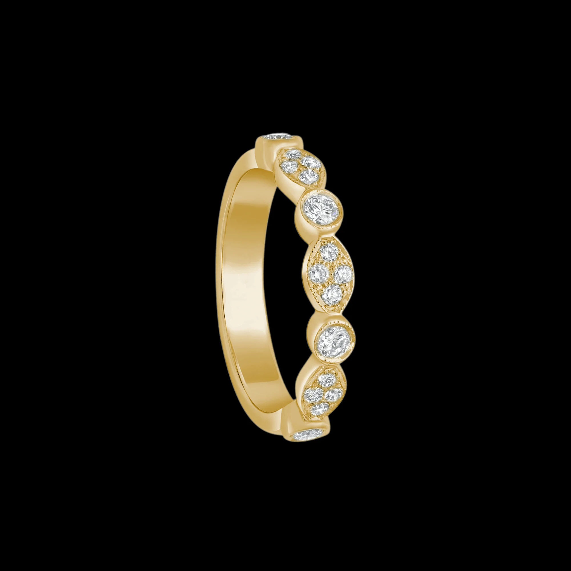 FRIDA | Fine Jewellery. Vintage-inspired clustered diamond stacking ring in 18kt yellow gold View 1.