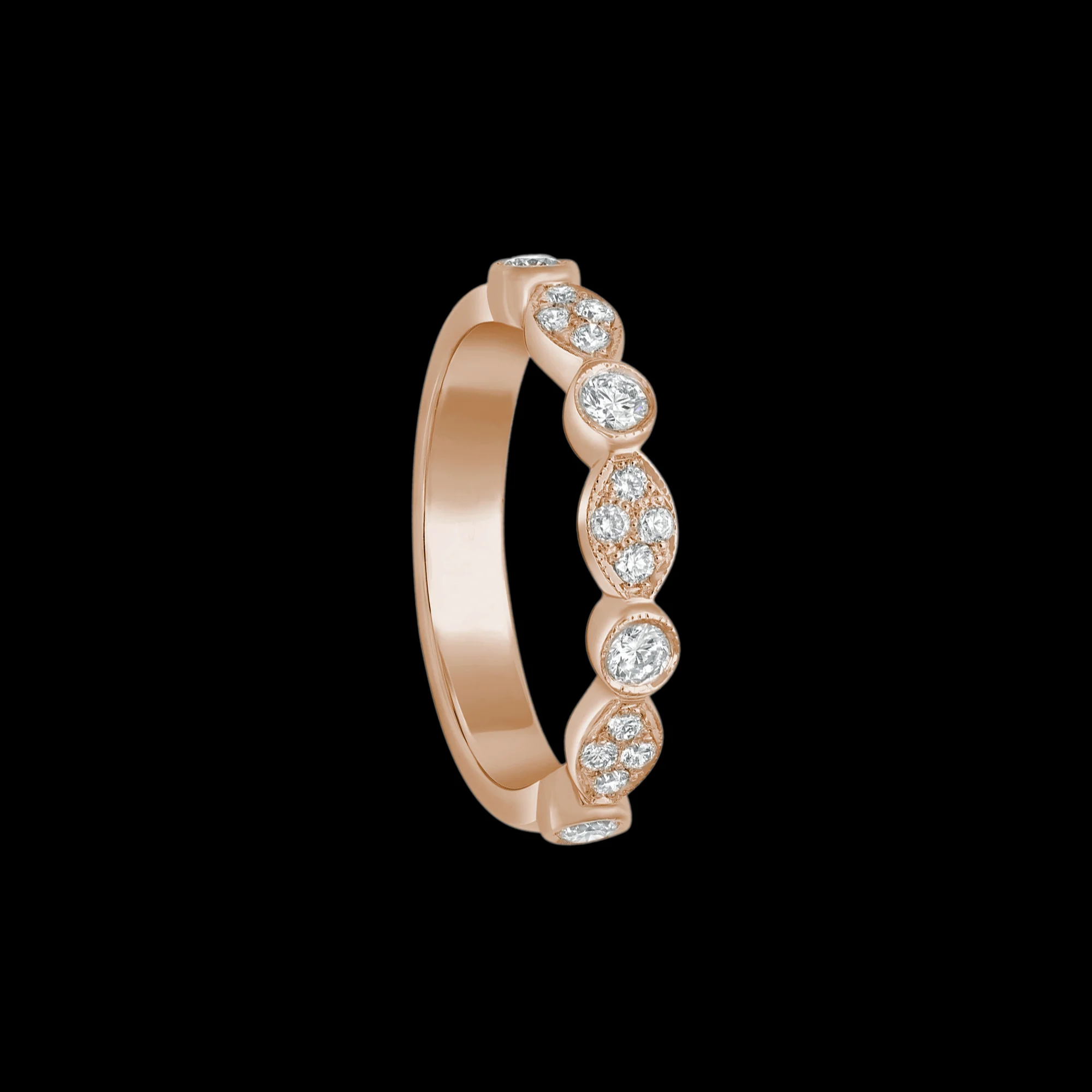 FRIDA | Fine Jewellery. Vintage-inspired clustered diamond stacking ring in 18kt pink gold View 1.