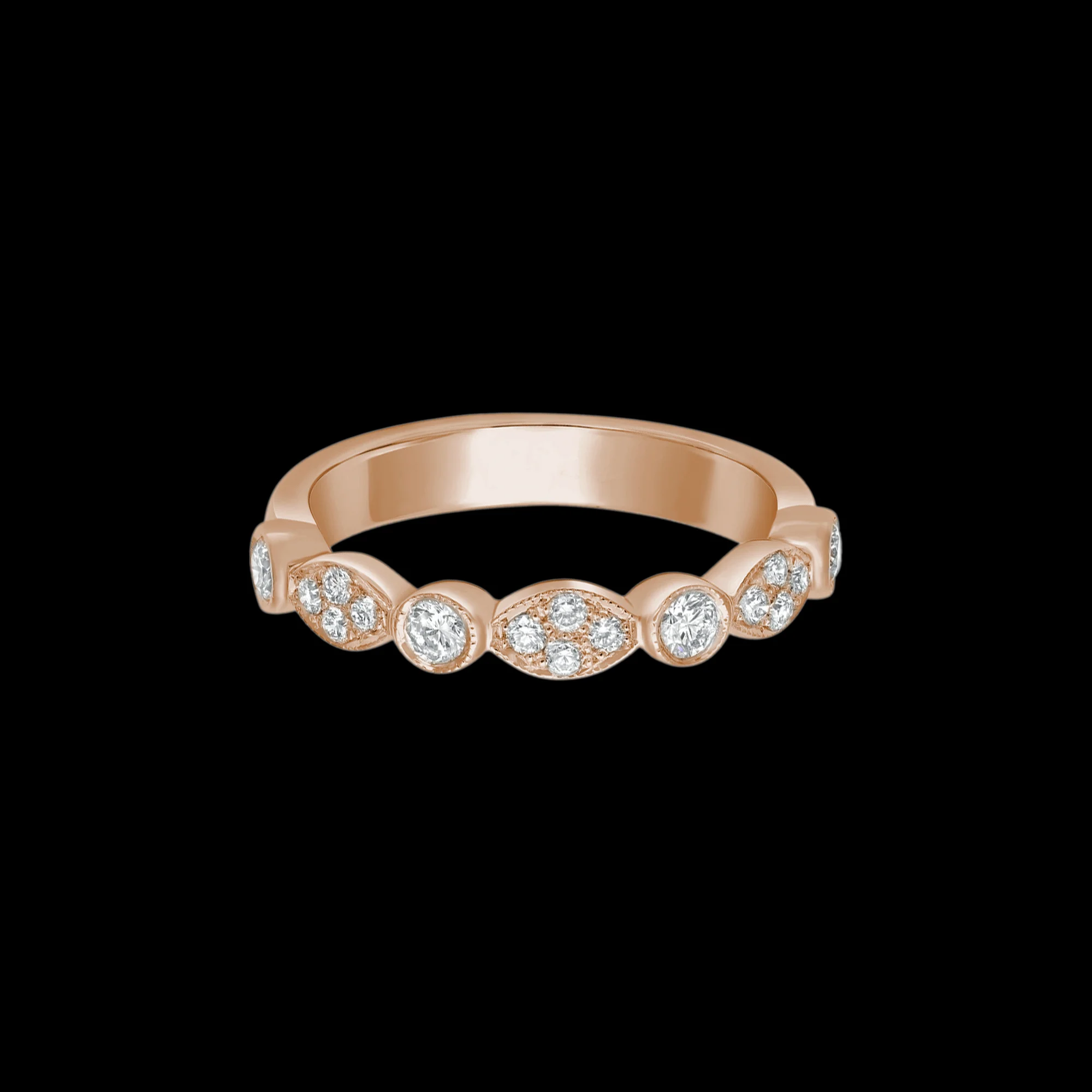 FRIDA | Fine Jewellery. Vintage-inspired clustered diamond stacking ring in 18kt pink gold View 2.