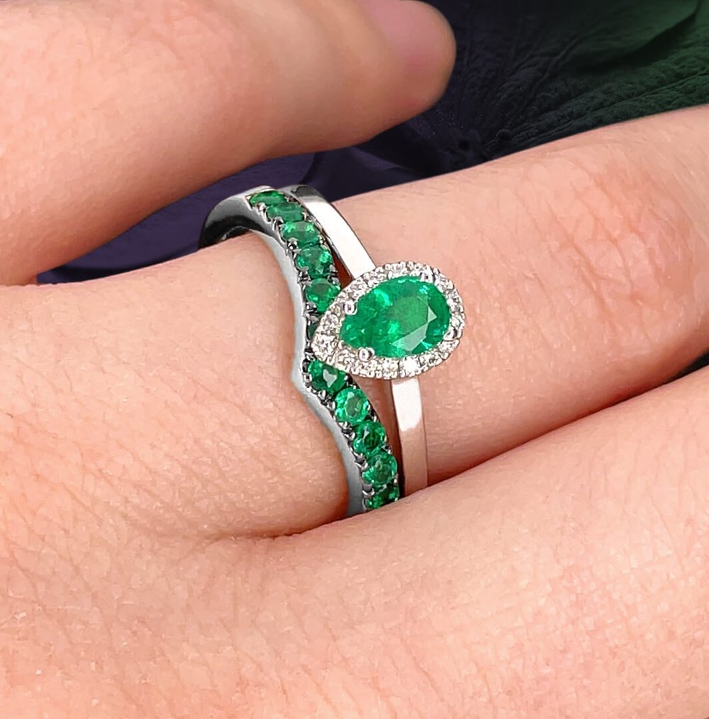 Pear Emerald & Diamond Wedding Ring | Frida Fine Jewellery