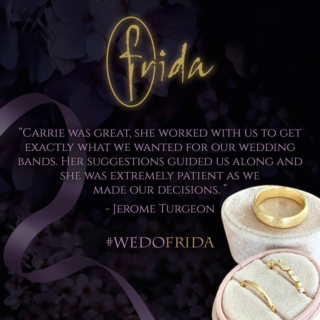 Custom 18kt yellow gold engagment ring and wedding band with diamonds. Testimonial. FRIDA | Fine Jewellery.JPEG