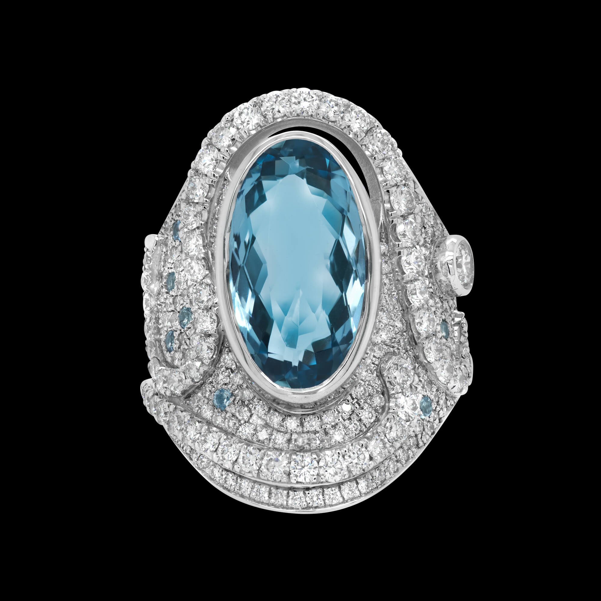 Custom 18kt white gold Oracle ring with aquamarine and diamonds | Ocean Collection. Front. FRIDA | Fine Jewellery.jpg