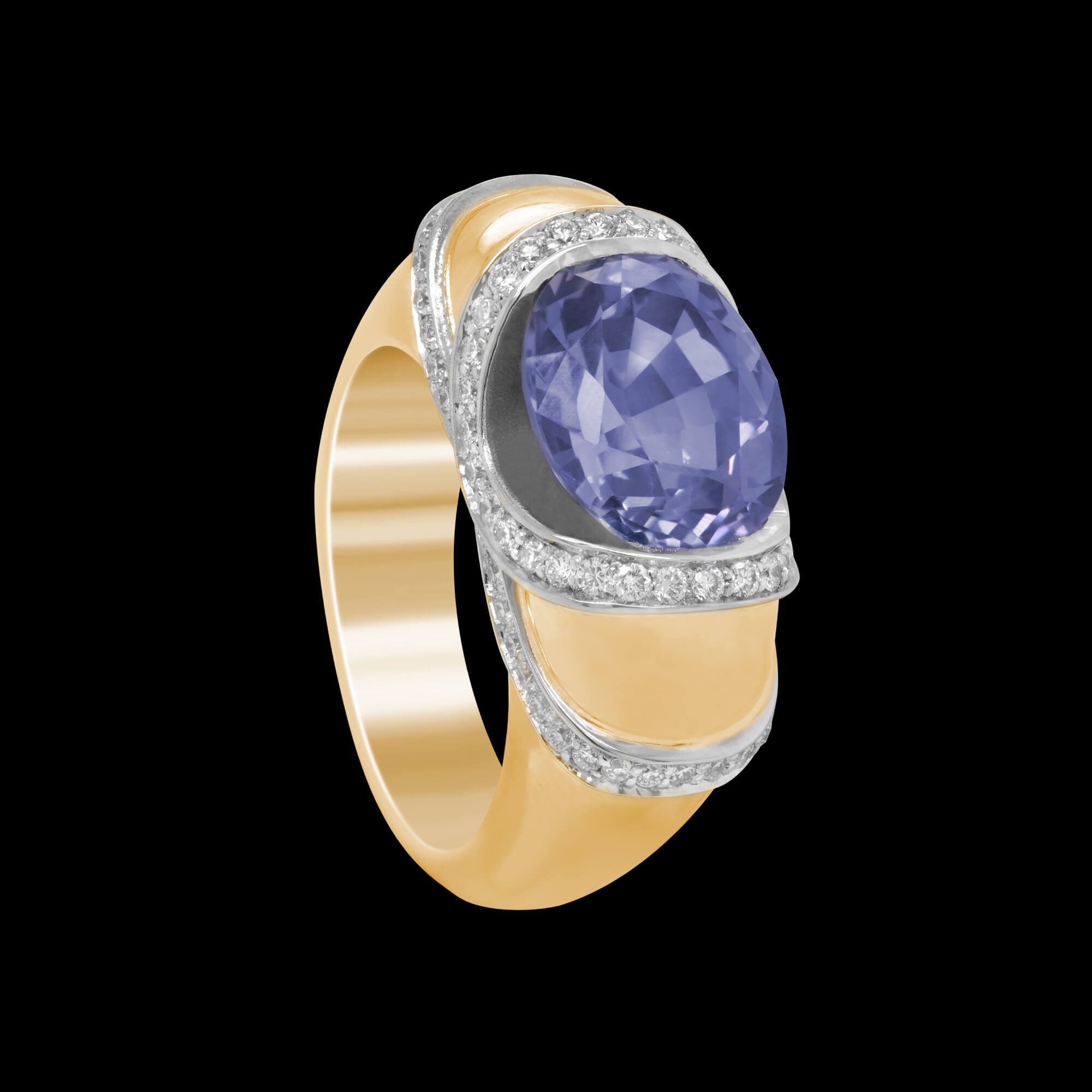 Custom 18kt yellow and white gold Solaris ring with a violet sapphire and diamonds | Celestial Collection. FRIDA | Fine Jewellery.jpg