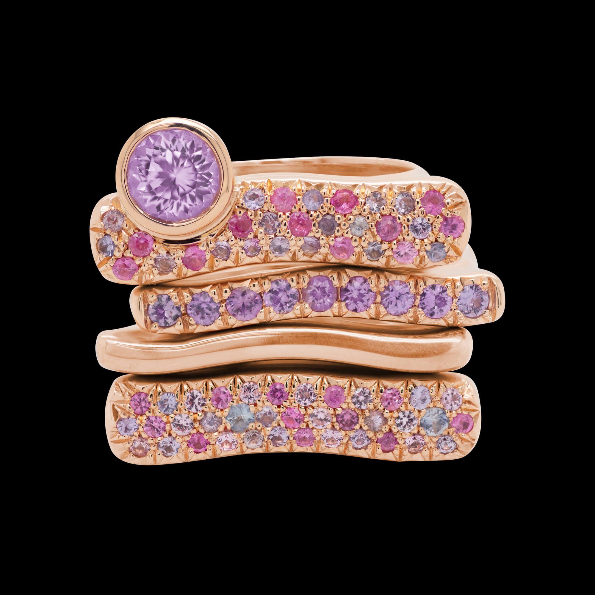 Custom 18kt pink gold purple and multi-coloured sapphire stacking rings | Strata Collection. FRIDA | Fine Jewellery.jpg