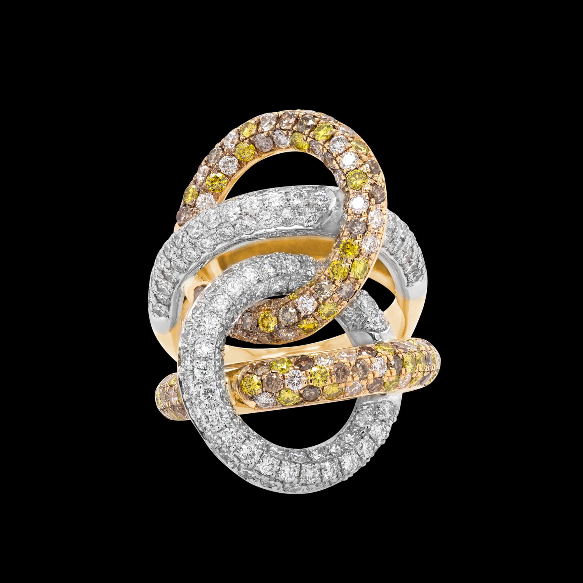 Custom 18kt yellow gold Auryn ring with white, chocolate and yellow diamonds. FRIDA | Fine Jewellery.jpg