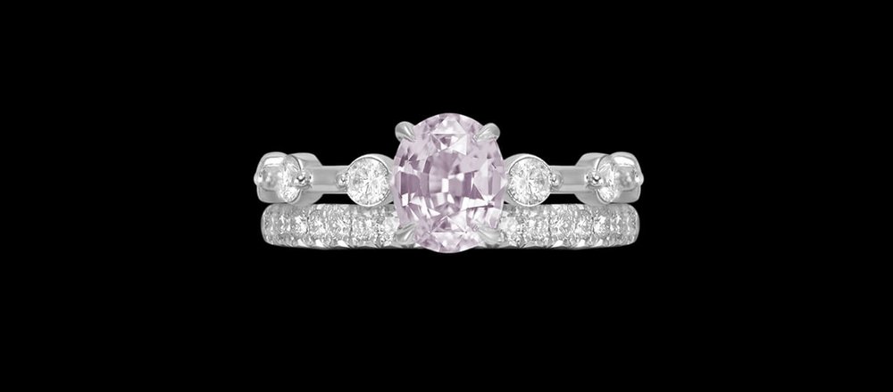 Custom 18kt white gold solitaire engagment ring with an oval-cut pale pink sapphire and brilliant-cut diamonds. FRIDA | Fine Jewellery.jpg