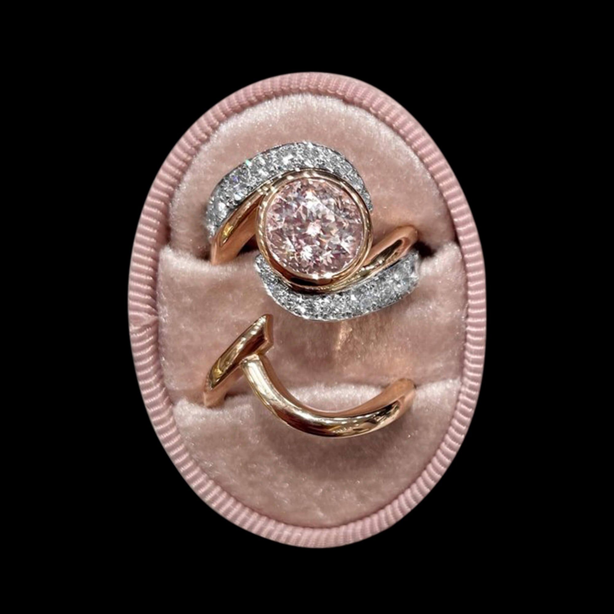 Bespoke 18kt pink and white gold engagement ring and wedding band with a pink sapphire and diamonds. FRIDA | Fine Jewellery.jpg