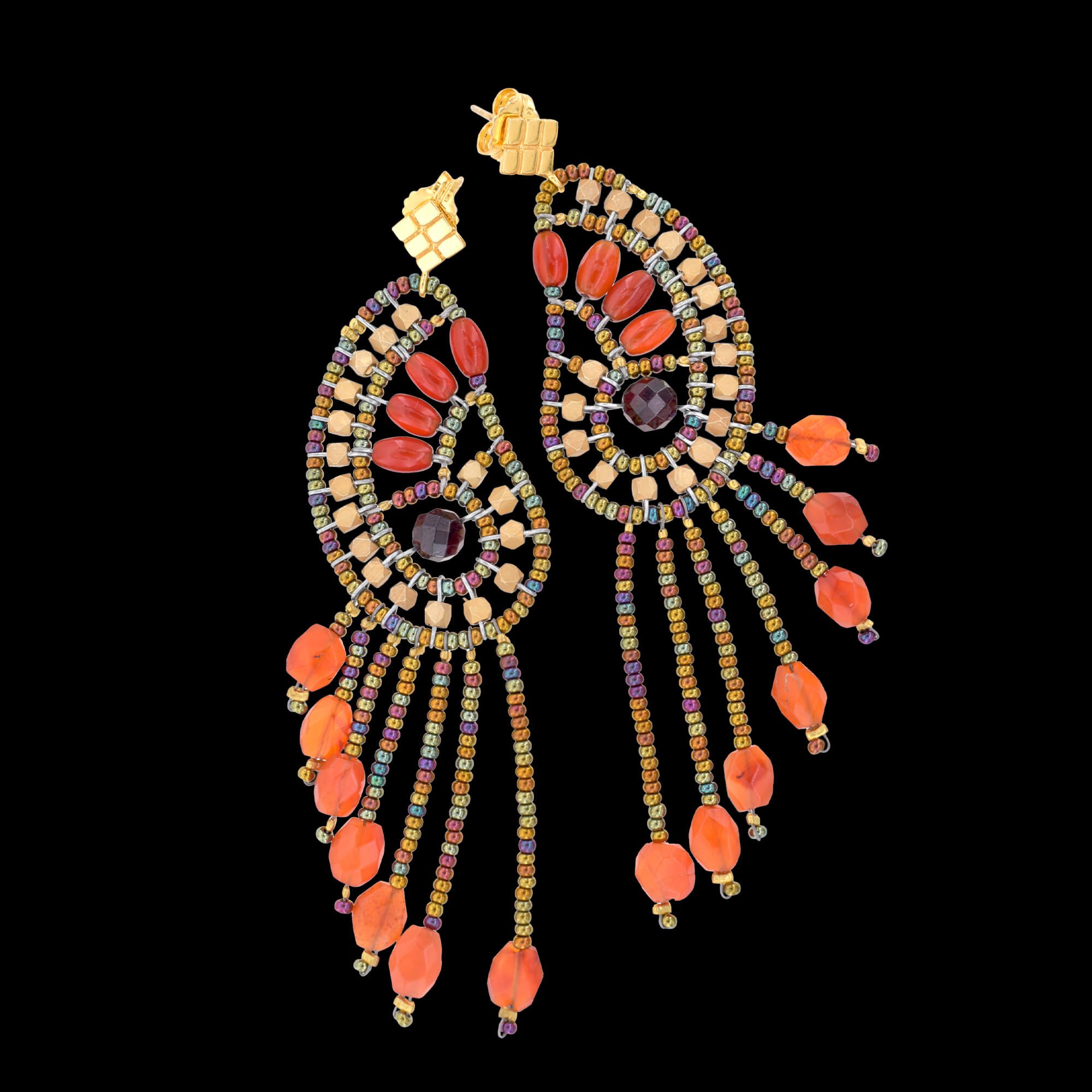 Orange Ninfa earrings with carnelian, garnet, gold-plated brass, Murano glass beads and sterling silver. Featured Brand | ZIIO. FRIDA | Fine Jewellery.jpg